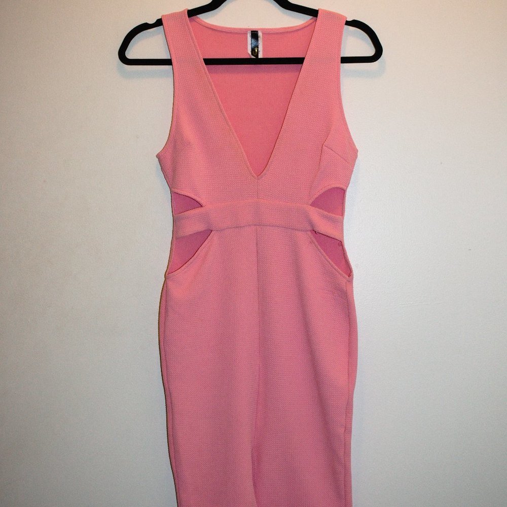 Sexy Baby Pink Dress with Open Sides and Deep V